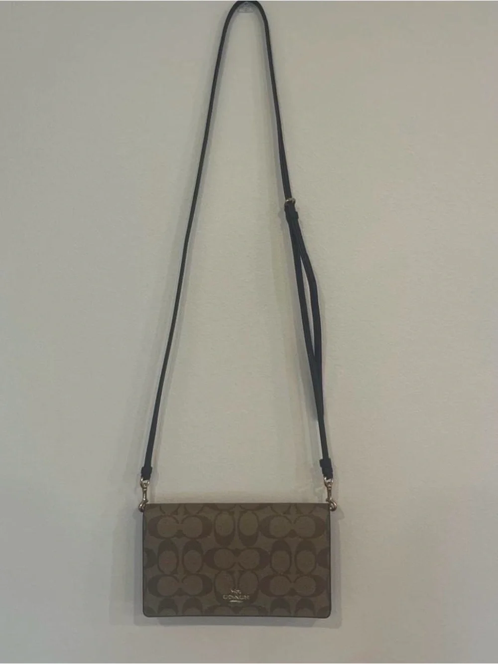 Coach Brown Signature Canvas Crossbody with Black Strap